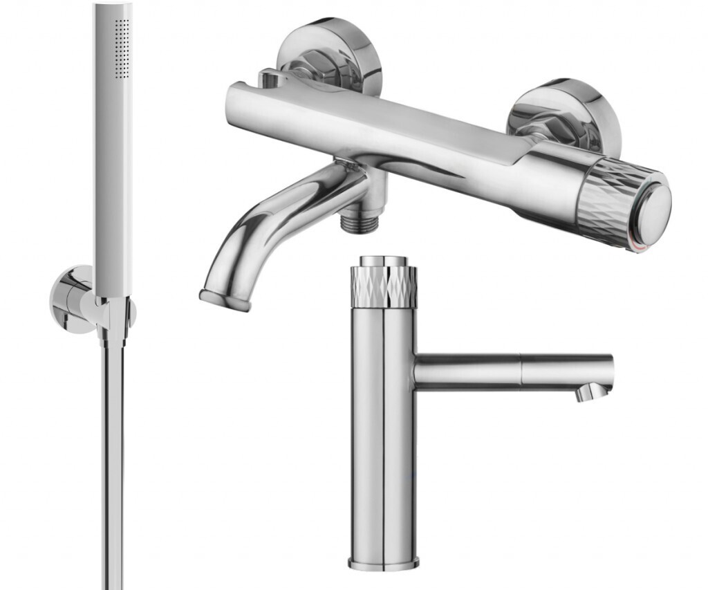 MEXEN/S - Diamond R70 Set umývadlovej a vaňovej batérie s príslušenstvom, chróm 71503R70-00