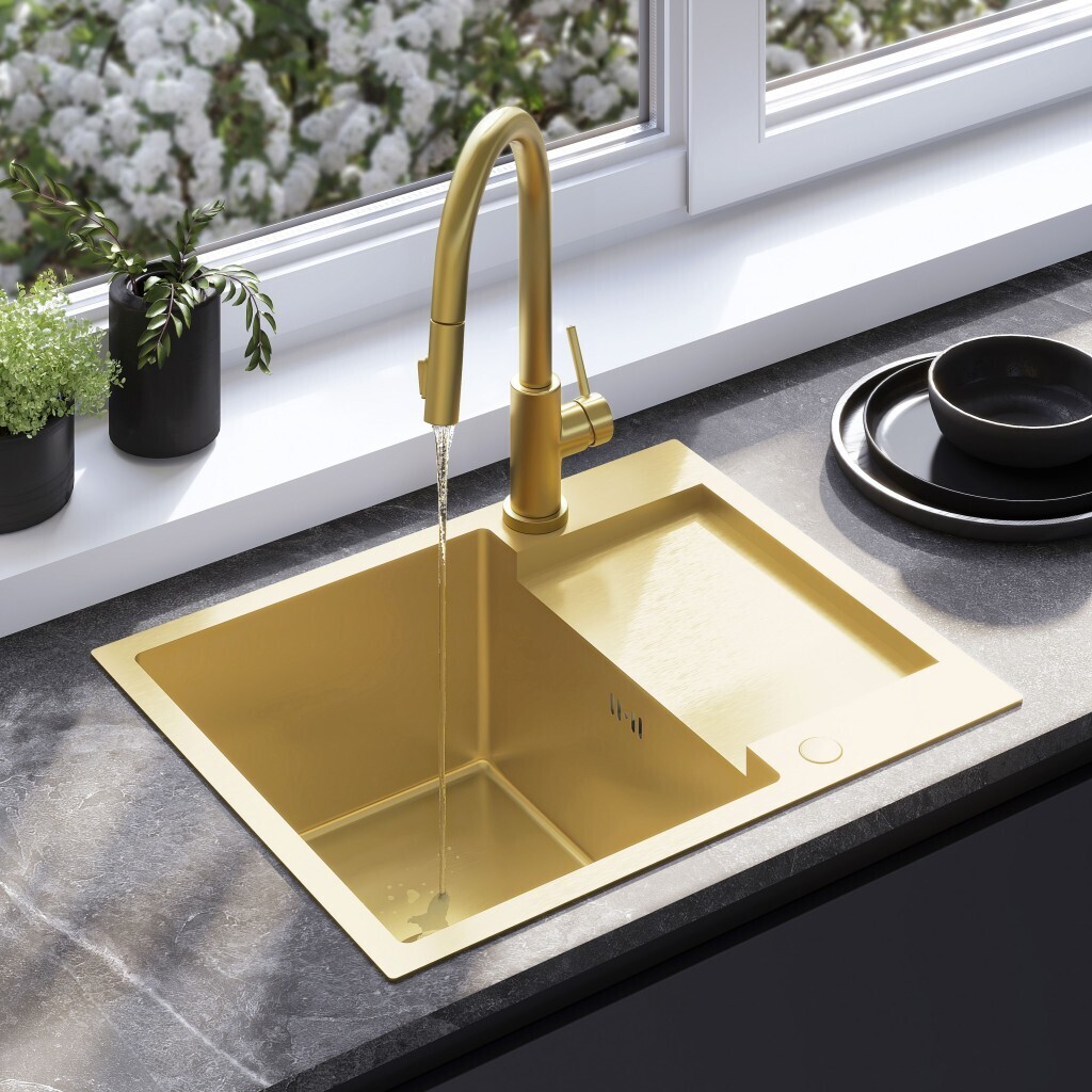 REA REA - Oceľový drez Paul BRUSH GOLD s kuchynskou batériou KPL-96010
