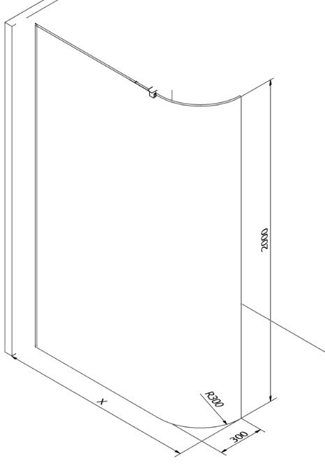 MEXEN - KIOTO walk-in 90x200 cm 8mm, transparent samostatné sklo zaoblené 800-090-000-00-06