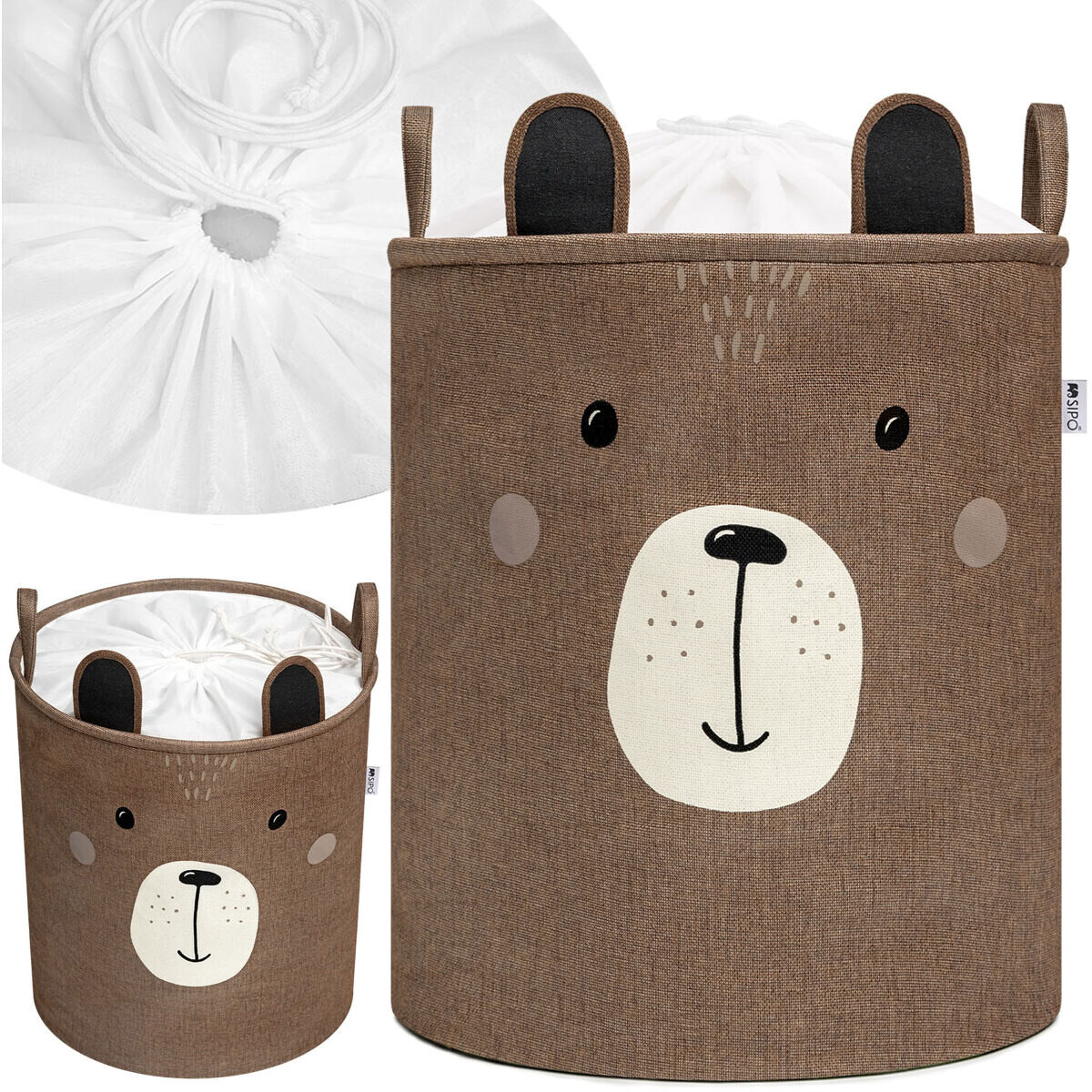 Sipo Kôš na hračky XL so šnúrkou, skladací bavlnený / 63 l, Brown Bear