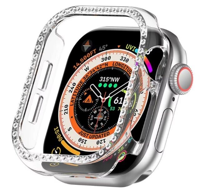 Ochranný rámeček s kamínky pro Apple Watch 10, 42 mm - Transparentní