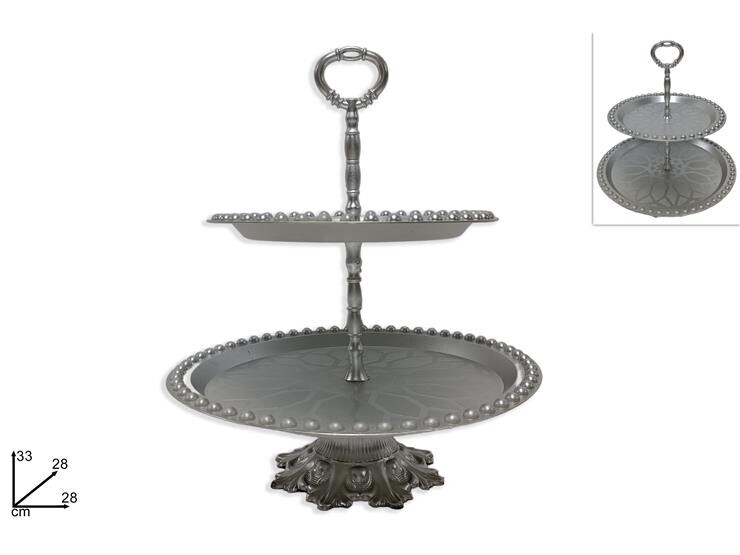 MAKRO - Etažérka 2-poschodová strieborná