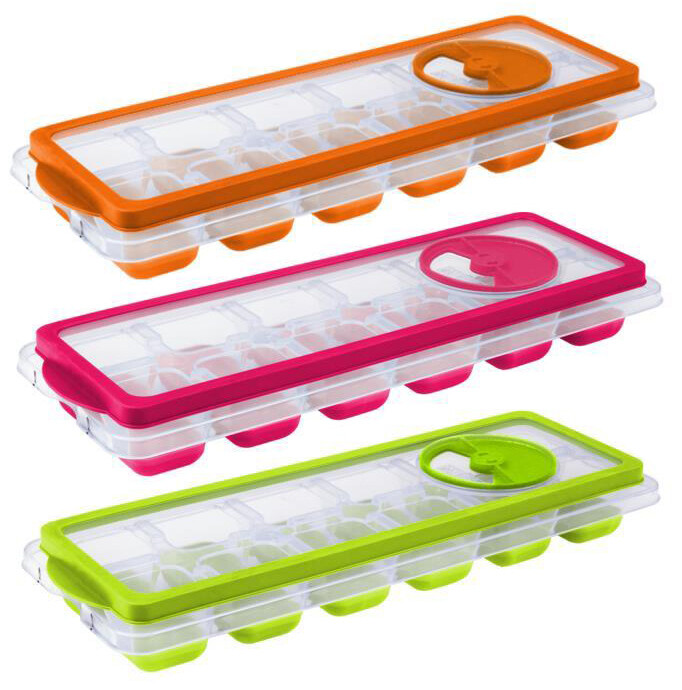 MAKRO - Forma na ľad s poklopom a otvorom na vodu, na 12 kociek ľadu, rôzne farby