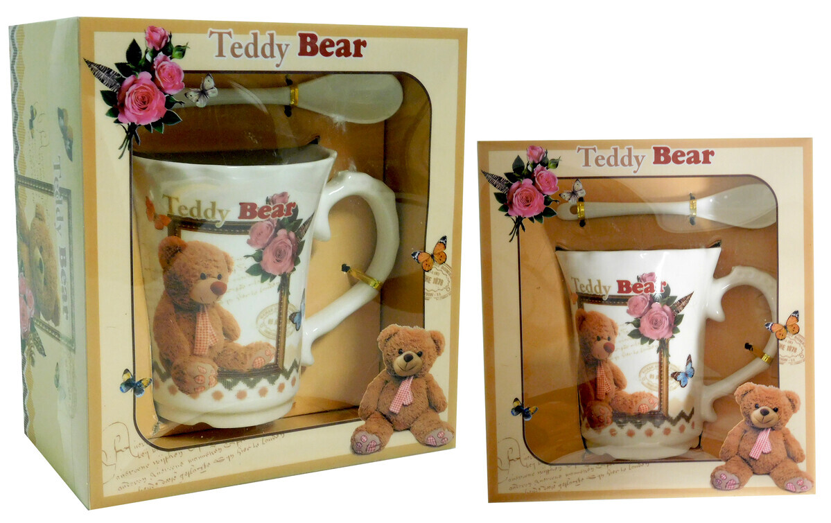 MAKRO - Hrnček 350ml s lyžičkou, ruža medvedík