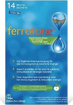 Ferrotone s vitamínem C 100% přírodní zdroj železa sáčky 14 × 20 ml