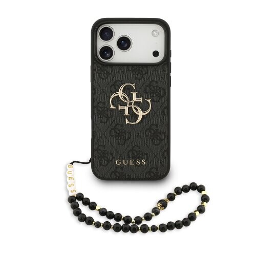Guess PU 4G Metal Logo Strap Zadní Kryt pro iPhone 17 Pro Max Black