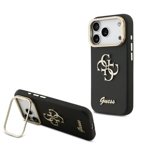 Guess PU Grained 4G Logo Stand Camera Frame Zadní Kryt pro iPhone 17 Pro Black