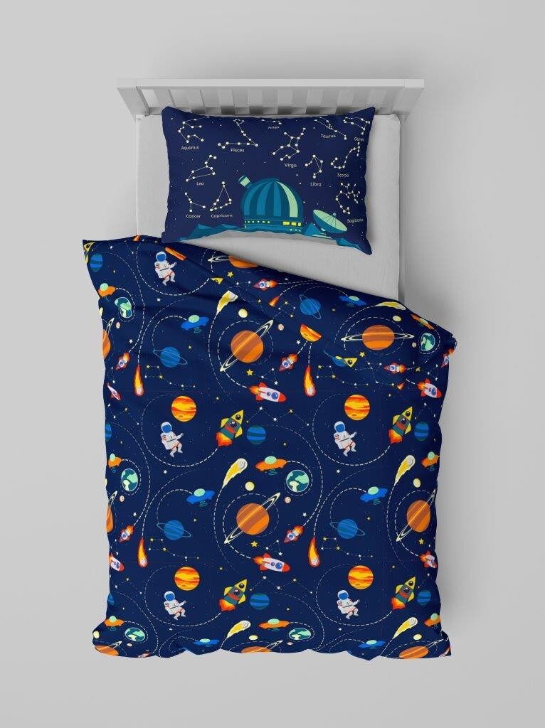 Dětské bavlněné povlečení Vesmír 160x200 cm + 70x80 cm modré