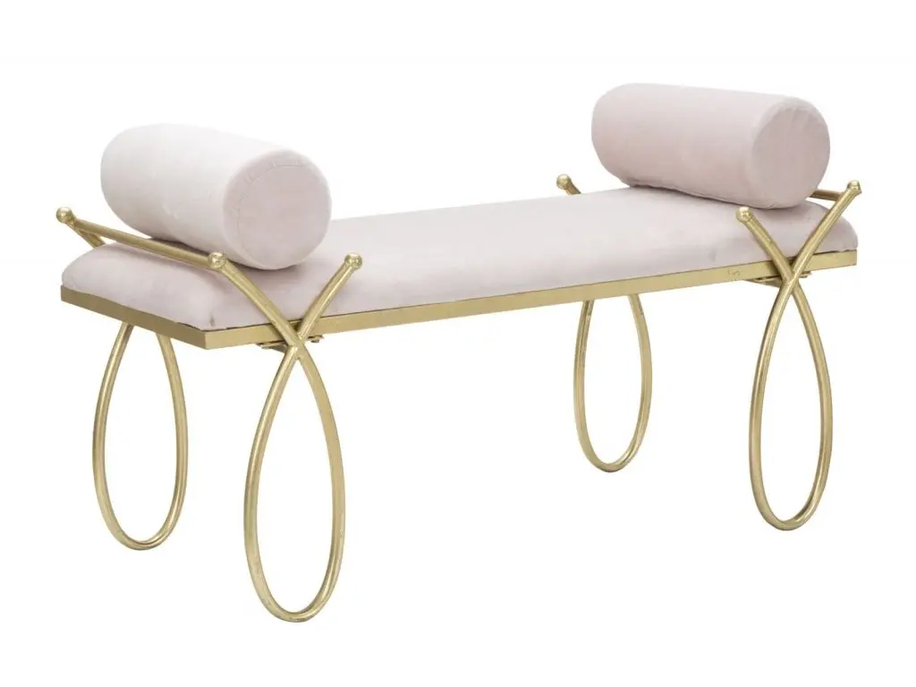 Lavice Ribbon 112 cm samet zlatá/růžová