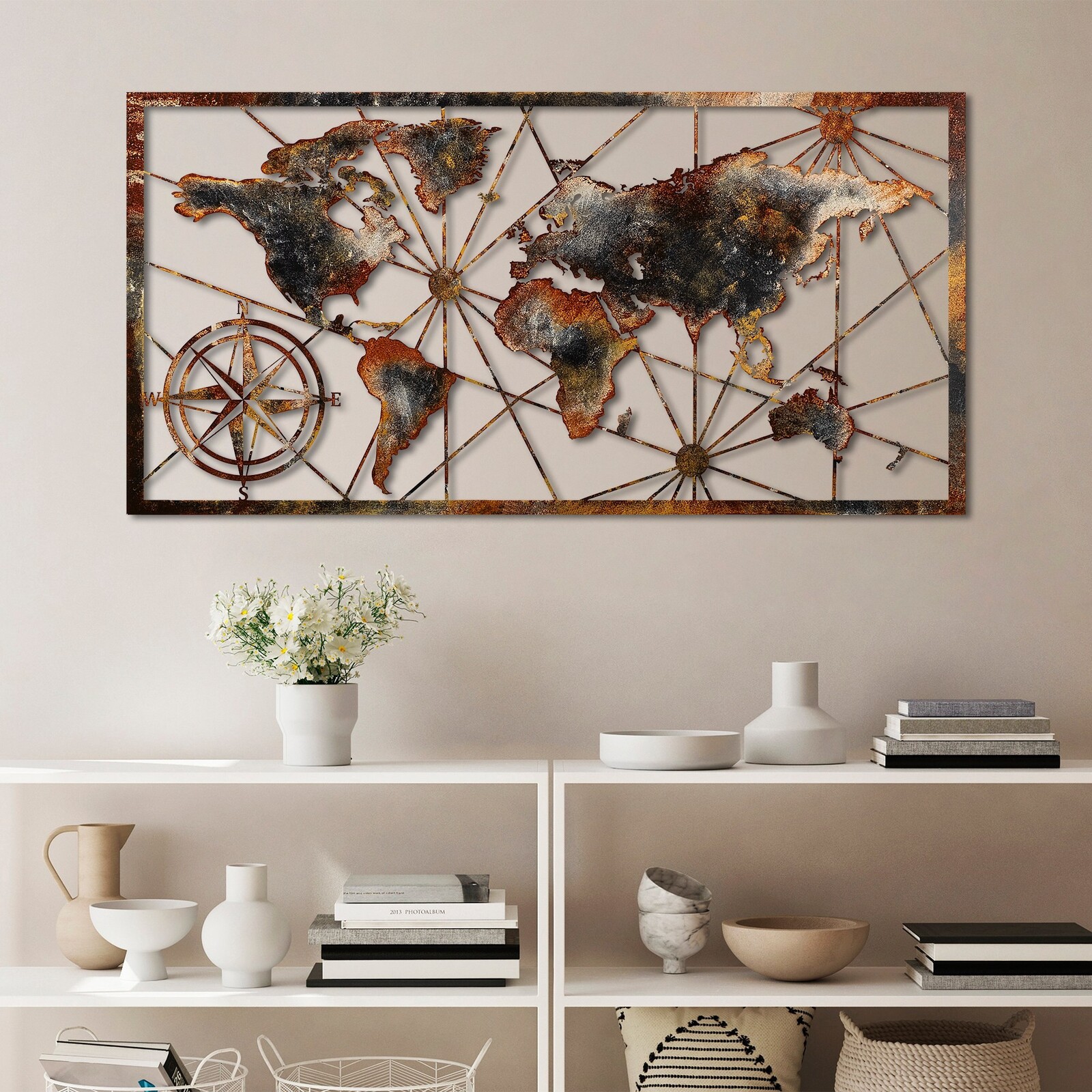 Nástěnná kovová dekorace World Map Large 3 vícebarevná