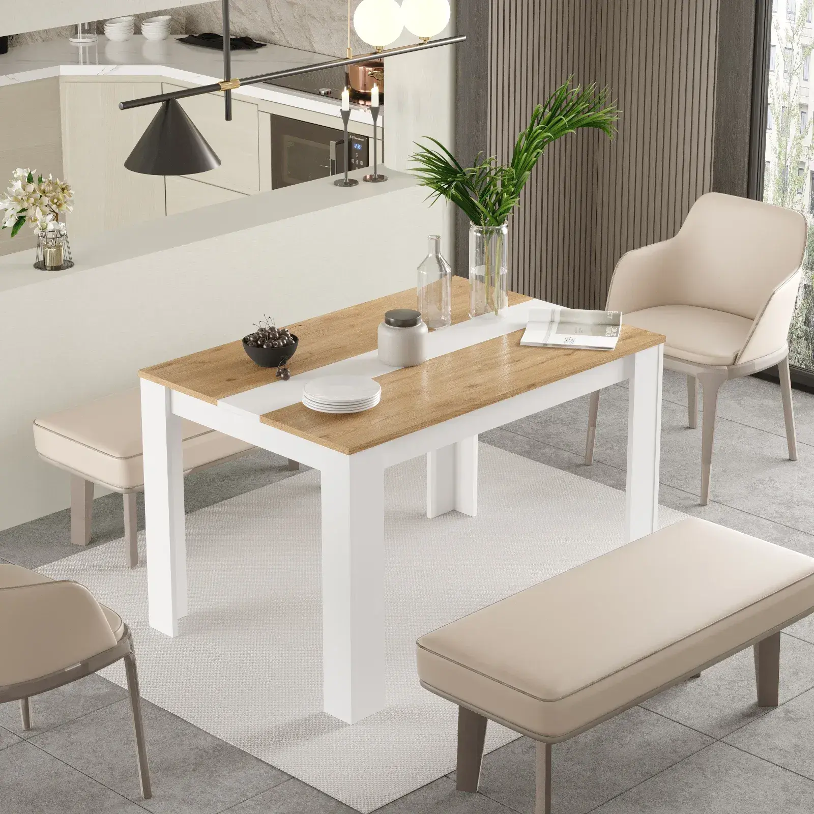 Obdĺžnikový jedálenský stôl Houseland Future 02 biely/dub Castello