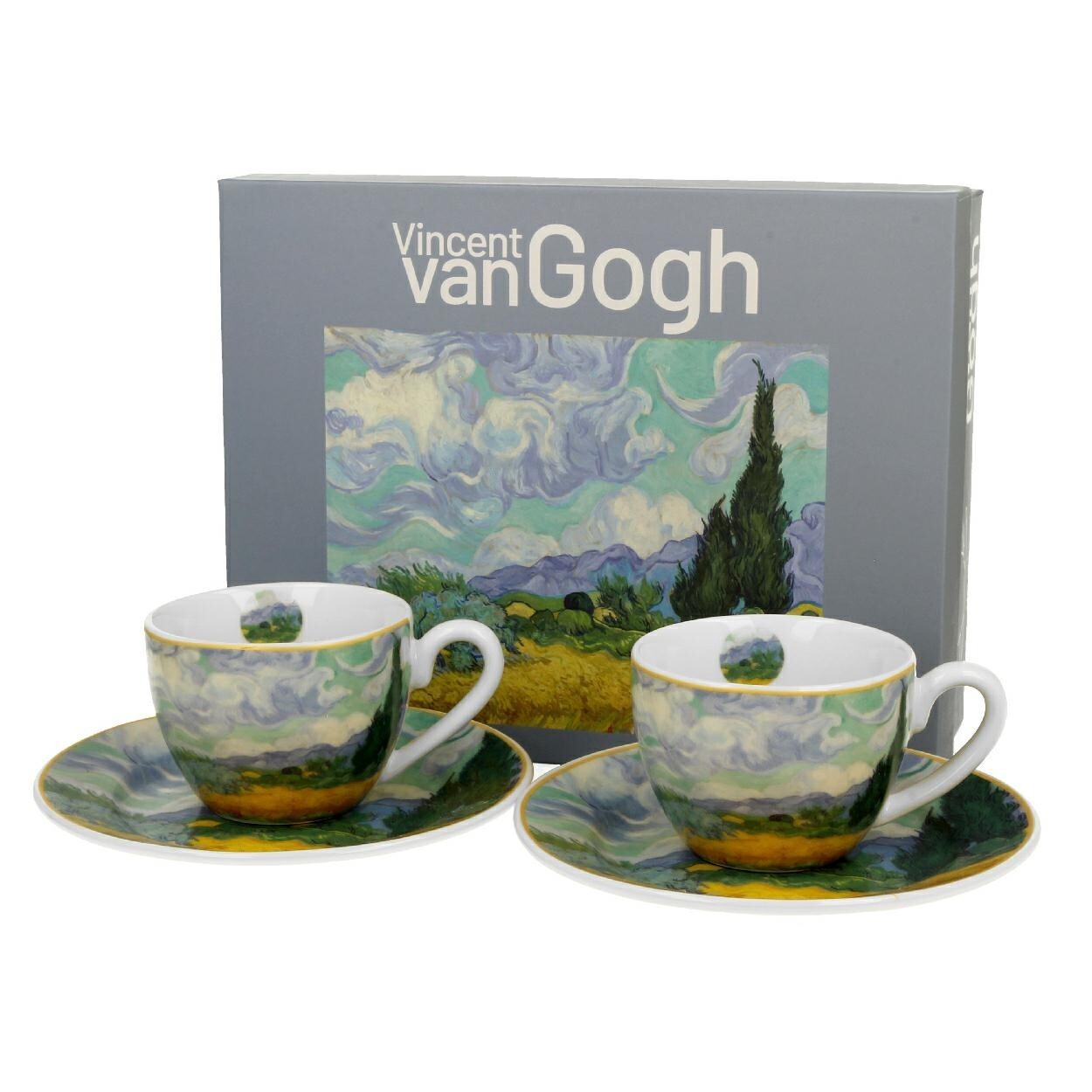 Sada 2 ks porcelánových hrnečků Van Gogh Wheat Field 90 ml vícebarevná