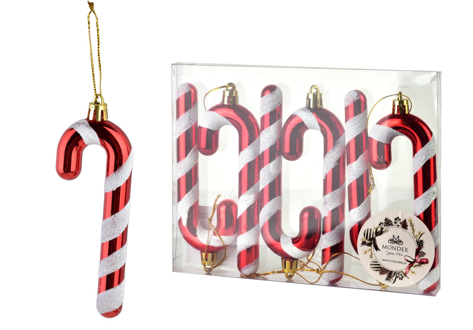 Sada 6 ks vánočních ozdob Santa Lila cukrová hůl červeno-bílá