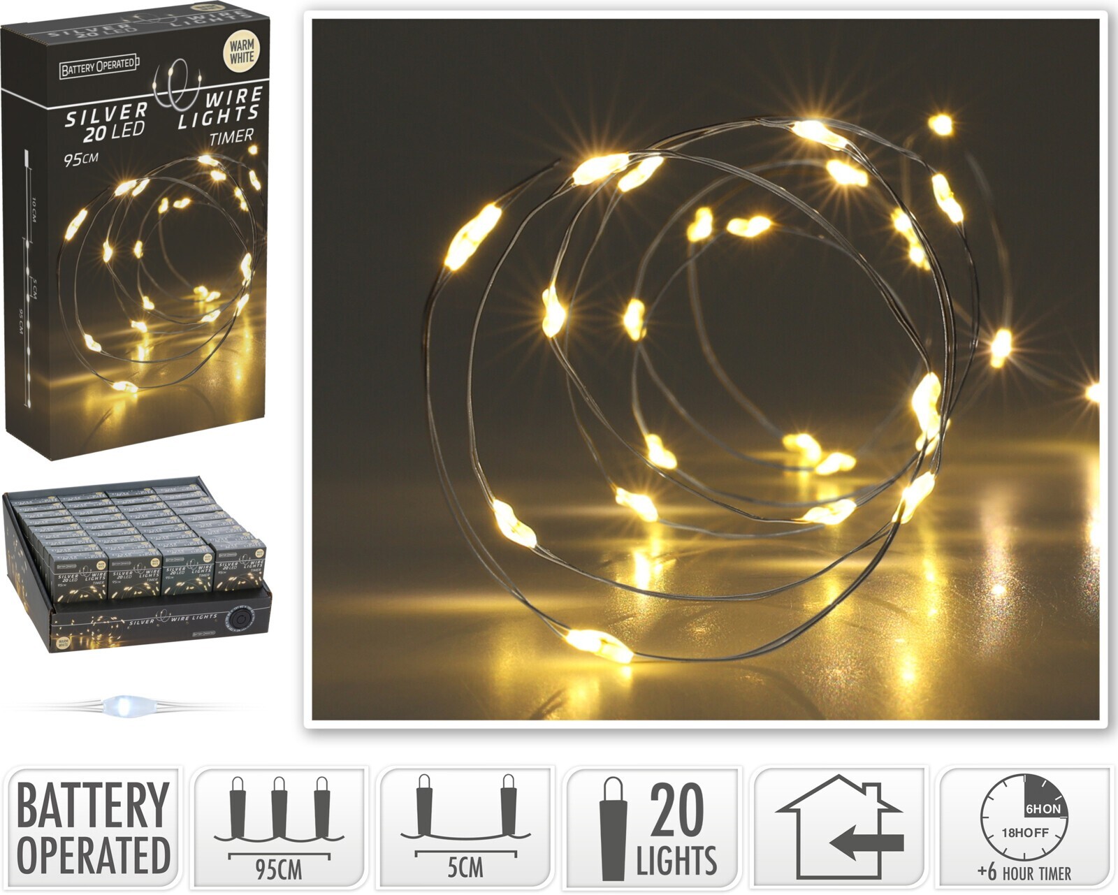 Světelný LED řetěz CAP s časovačem 95 cm teplý bílý