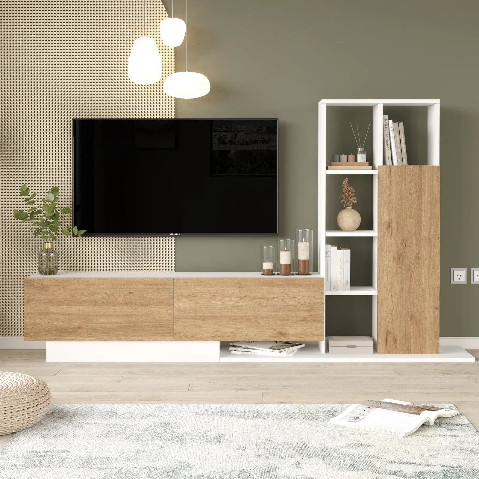 TV stena Houseland Blaze Oak Castello/biela