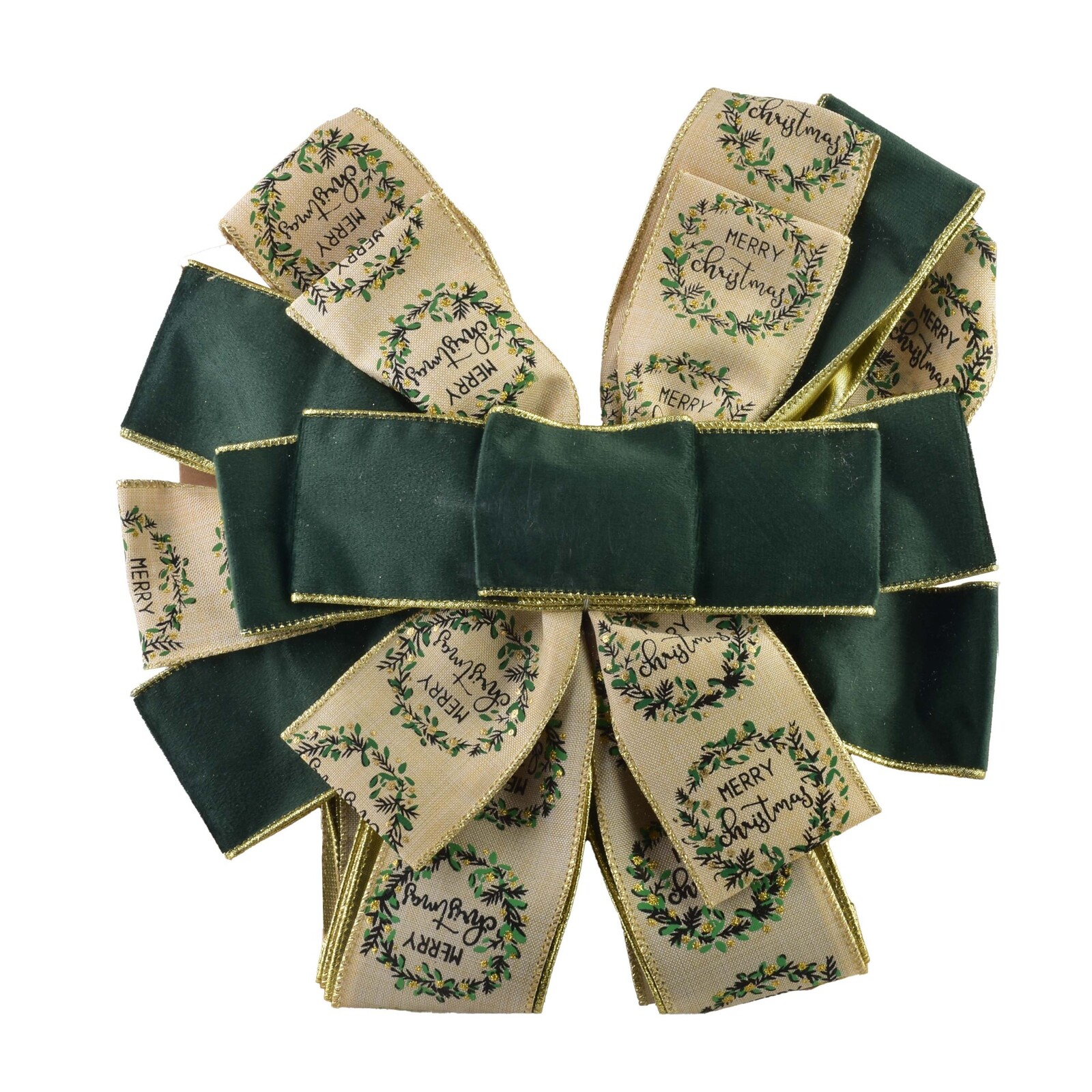 Vánoční dekorativní mašle Santa Lila 32x130 cm zeleno-béžová s nápisem Merry Christmas