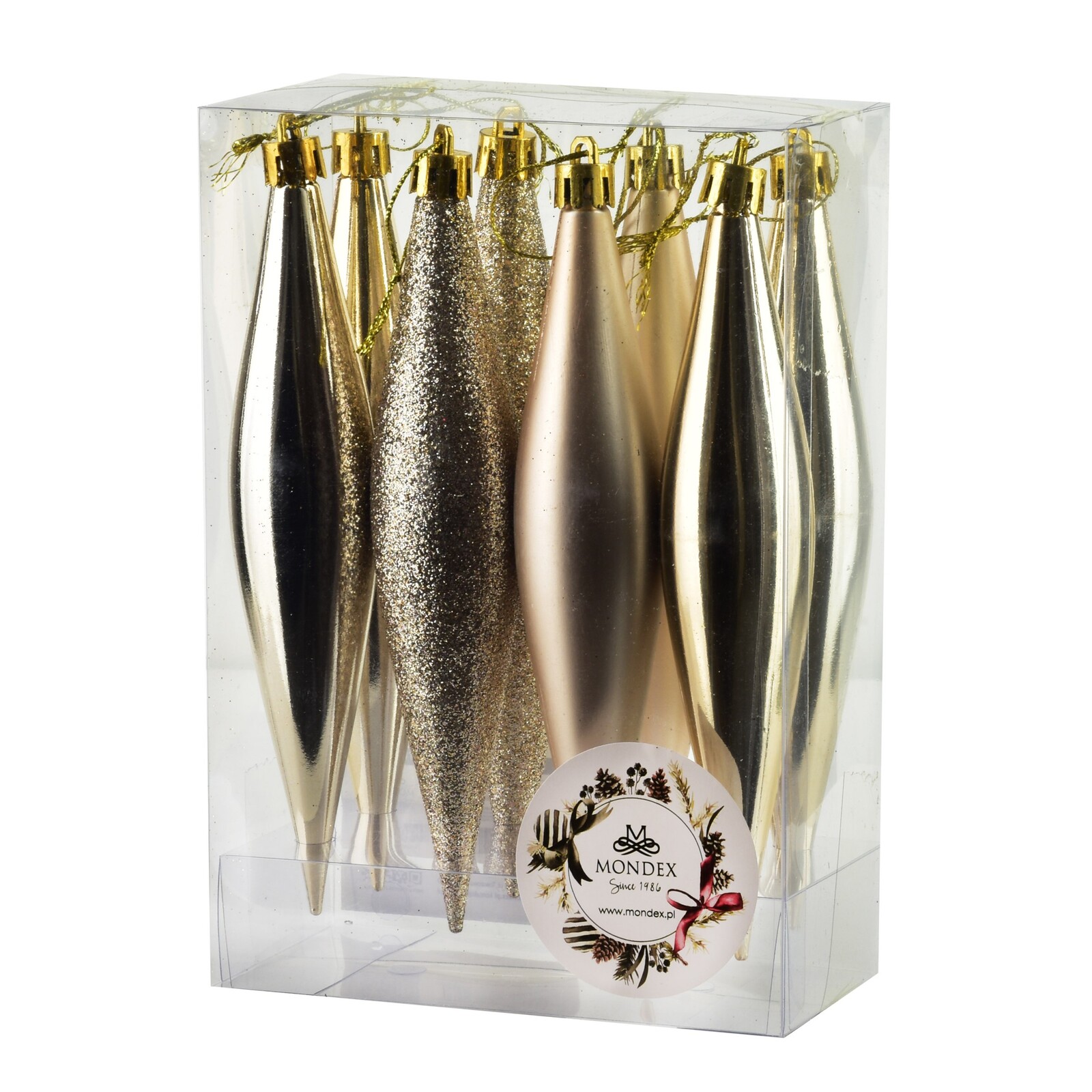 Vánoční sada 8 ks ozdob Santa Lila Rampouchy champagne