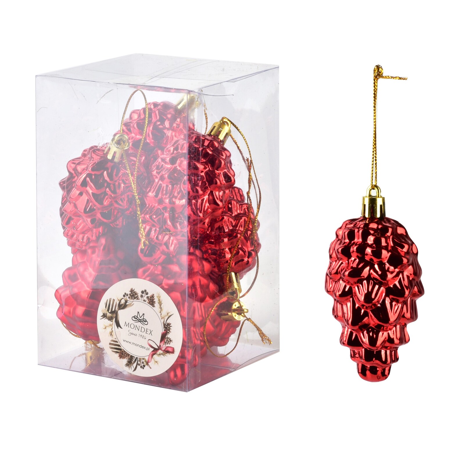 Vánoční sada 8 ks závěsných šišek SANTA LILA 8 cm červená