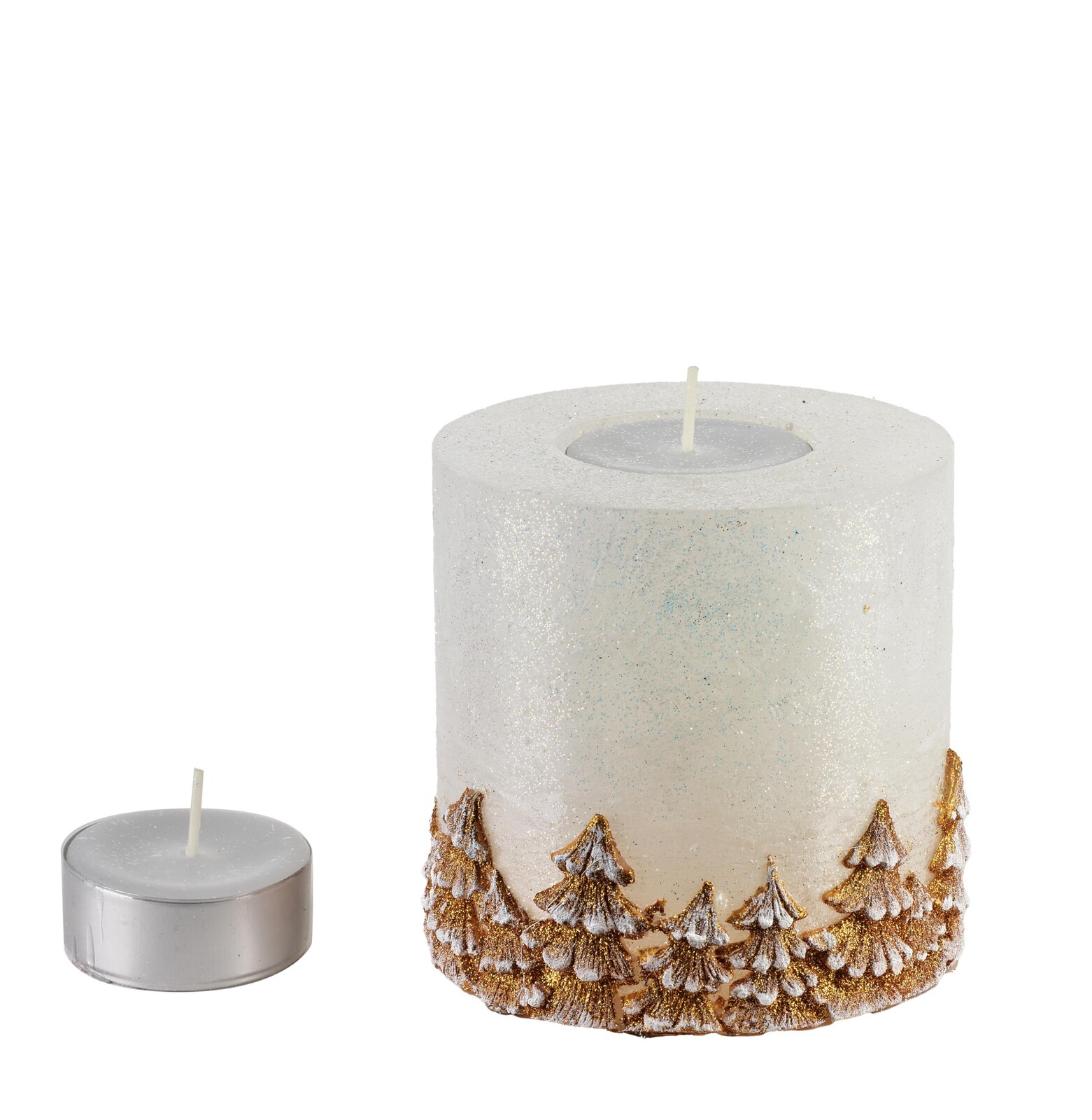 Vánoční svícen Les 12 cm bílo-zlatý