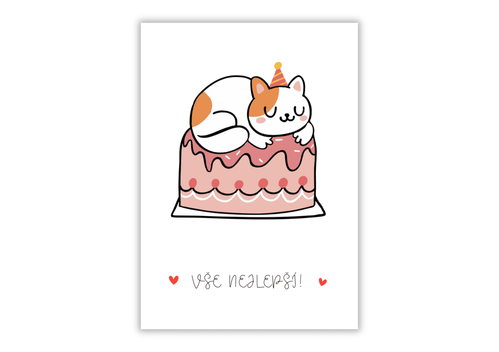 Narodeninové blahoželanie s mačkou a tortou