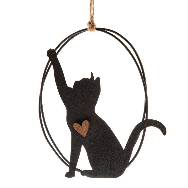 Závesná kovová mačka so srdiečkom