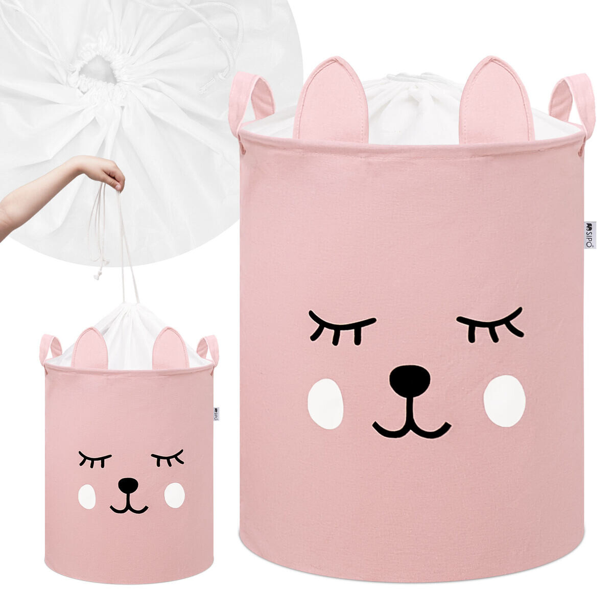 Sipo Kôš na hračky so šnúrkou, skladací bavlnený / 43 l, Teddy Bear Pink