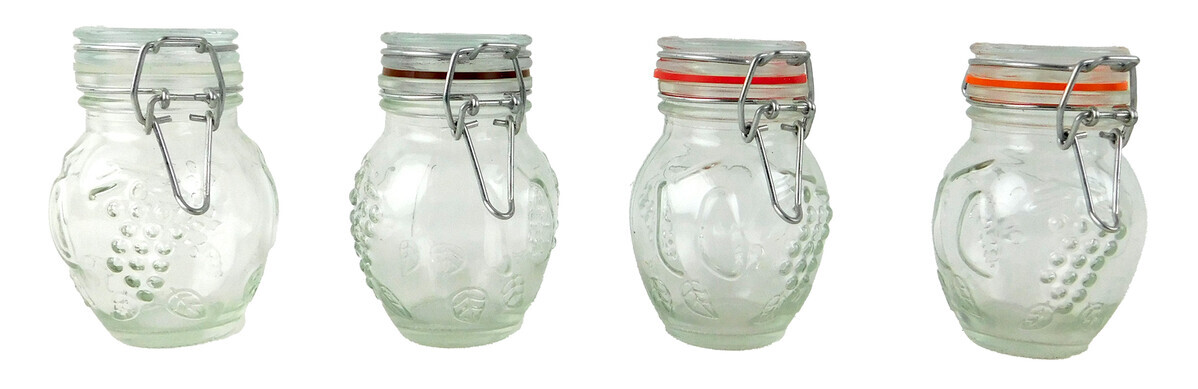 MAKRO - Dóza sklo 100ml klip, 6x8,5x7cm, rôzne farby, sklenená