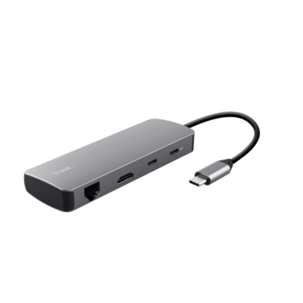 TRUST Dokovacia stanica DALYX USB-C, 8v1, HDMI, RJ45, 2xUSB-C, 2xUSB-A, microSD/SD karta, šedá