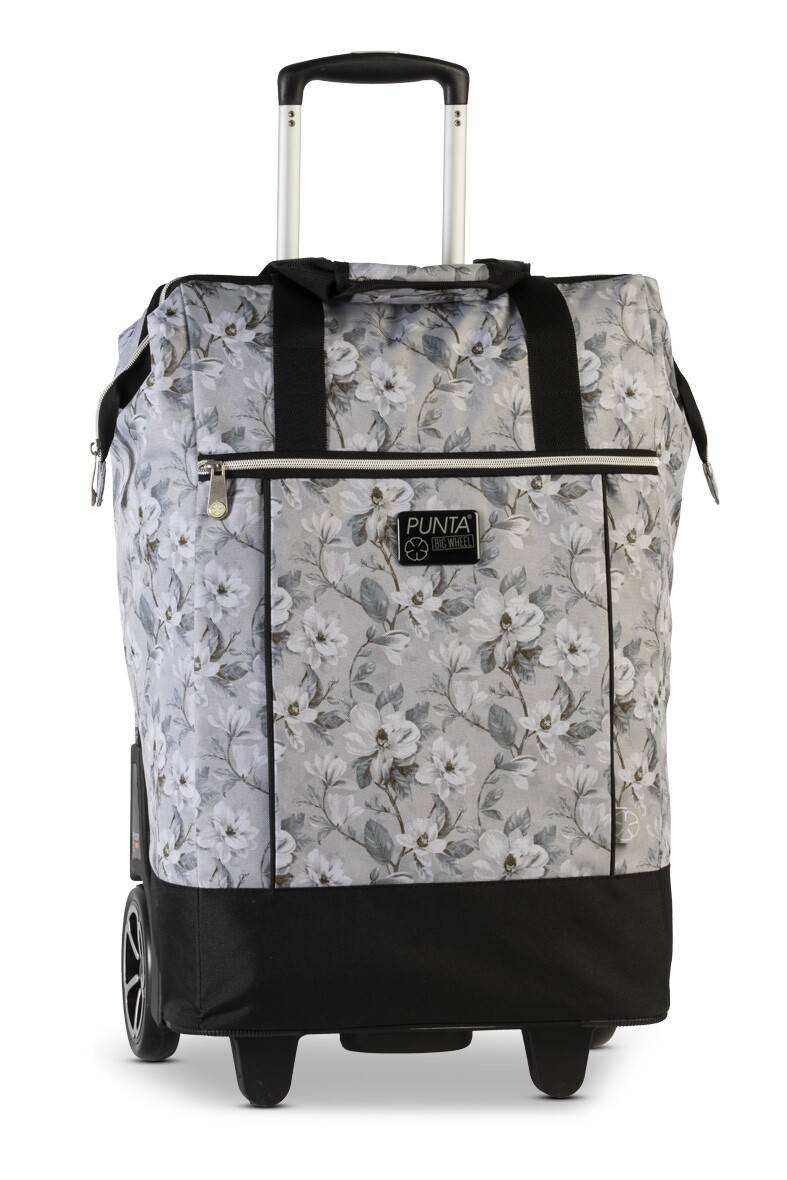 PUNTA nákupná taška na kolieskach s výsuvnou rukoväťou - 40L - sivá kvetinová