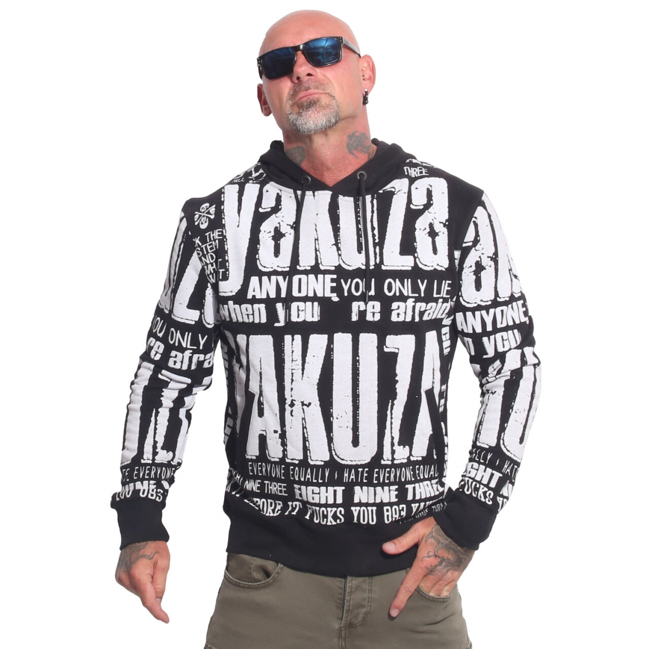 Mikina s kapucňou Yakuza Anyone - čierna-biela, M