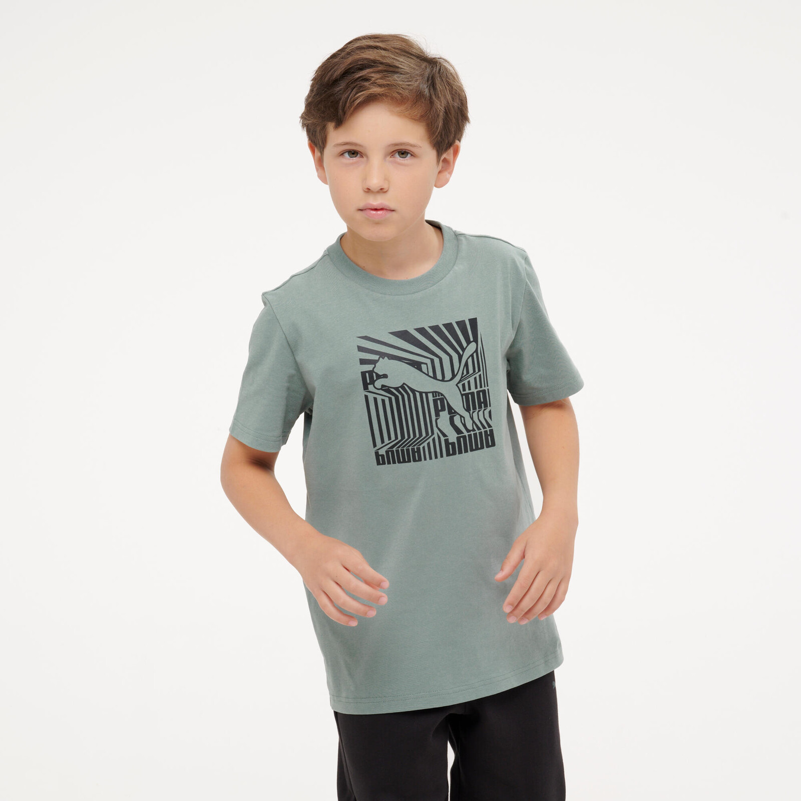 PUMA detské bavlnené tričko s potlačou zelené