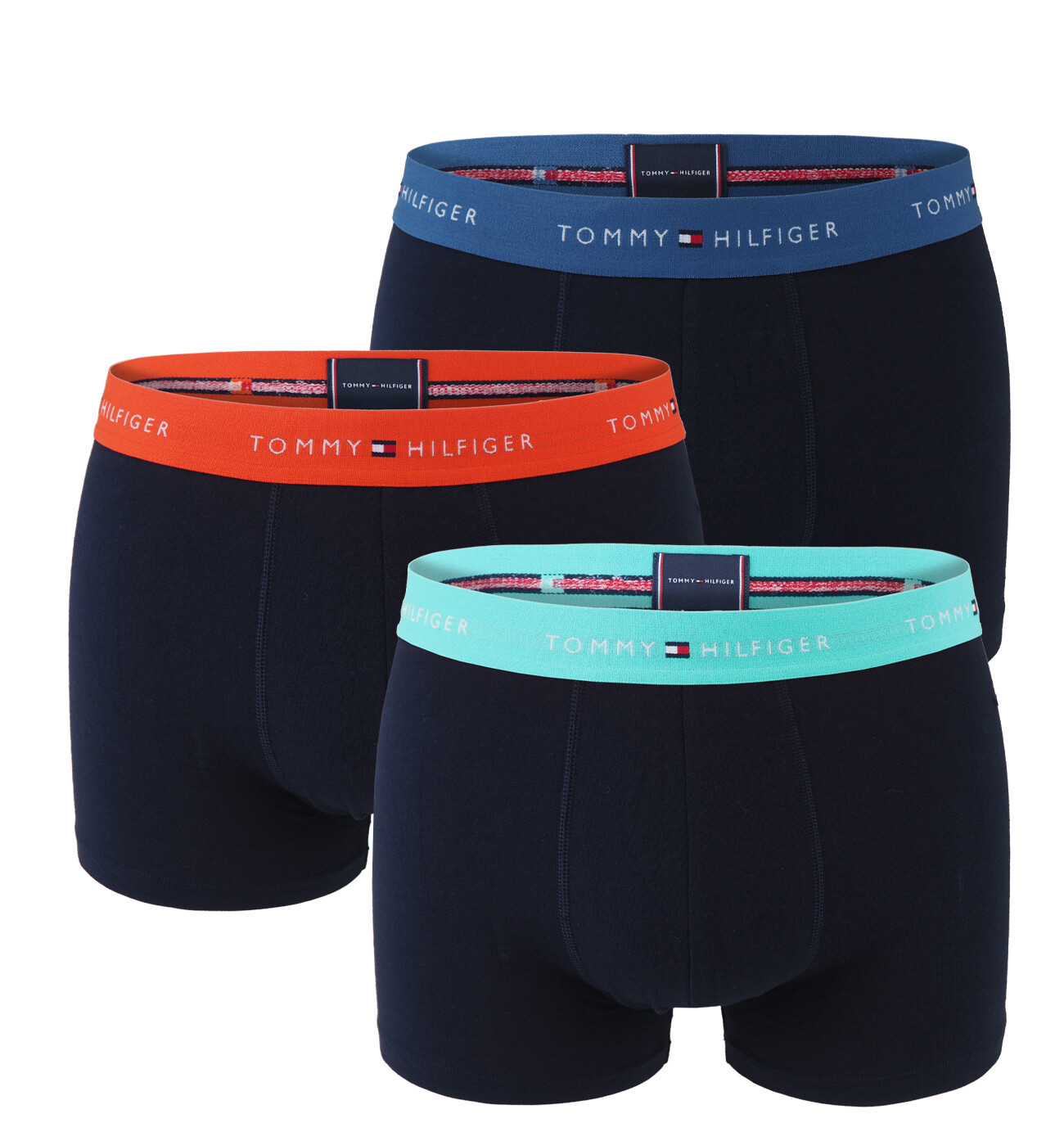 TOMMY HILFIGER - boxerky 3PACK signature cotton essentials black / blue & jade green waist