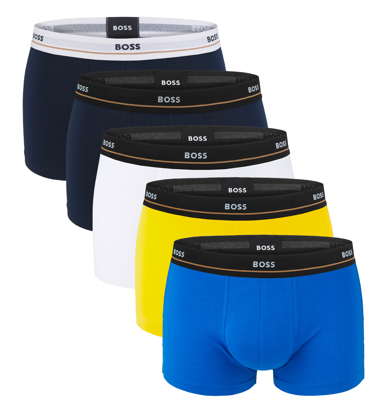 BOSS - boxerky 5PACK essential cotton stretch blue & yellow tones