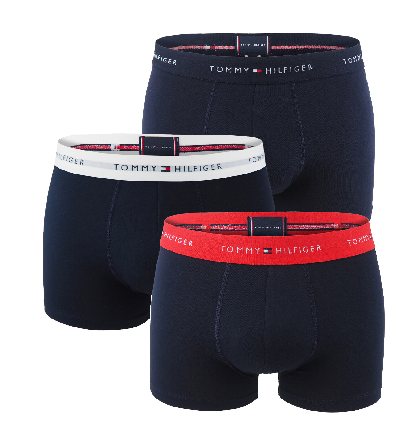 TOMMY HILFIGER - boxerky 3PACK signature cotton essentials dark color / red & desert sky waist