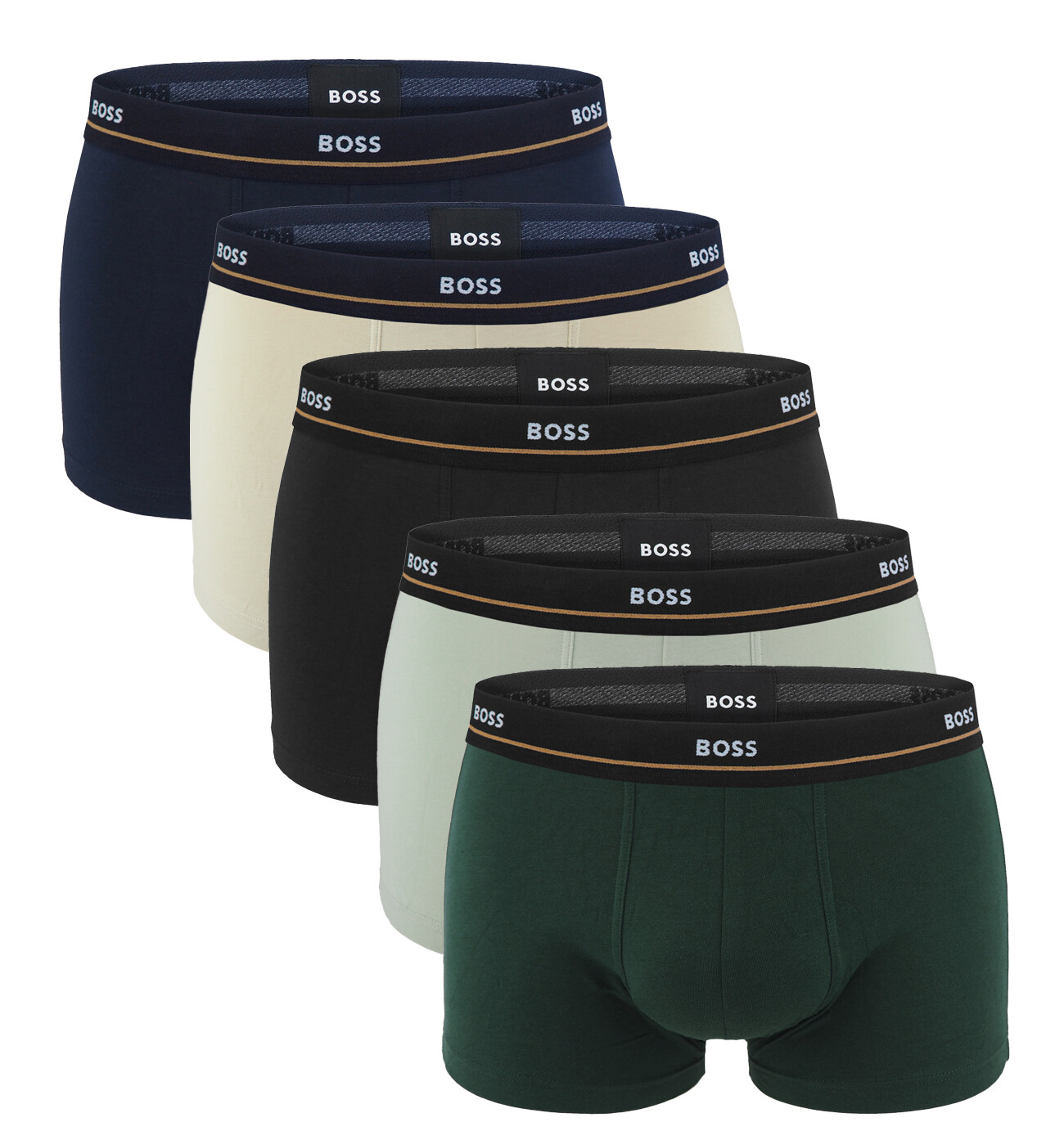 BOSS - boxerky 5PACK essential cotton stretch beige & dark green tones