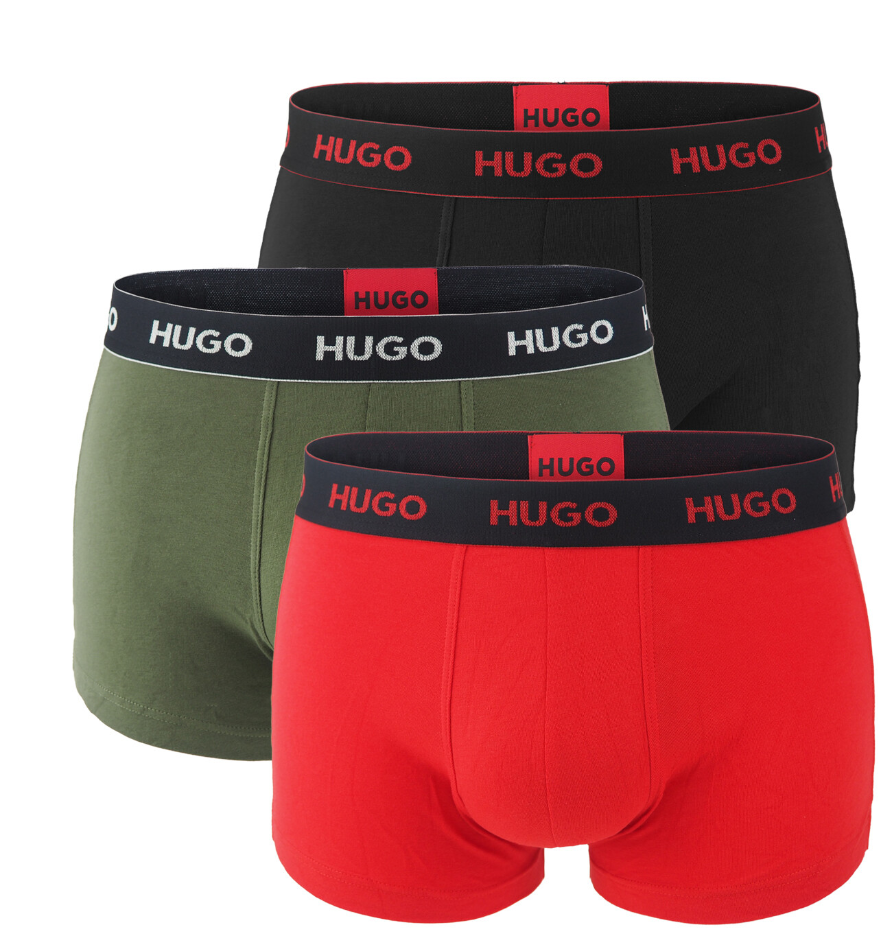 HUGO - boxerky 3PACK cotton stretch modern red & black / metallic waist