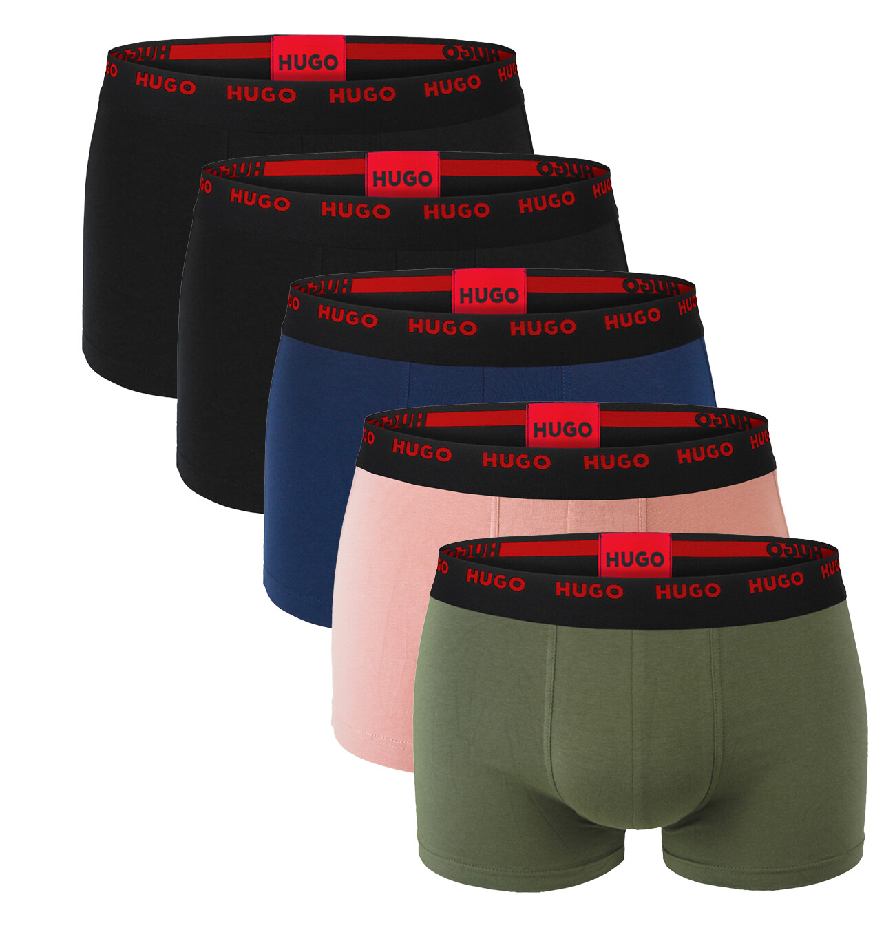 HUGO - boxerky 5PACK cotton stretch modern black & brick color