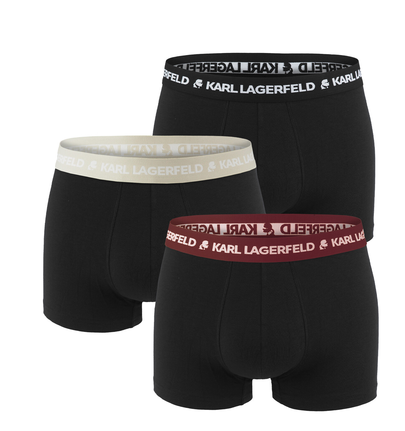KARL LAGERFELD - boxerky 3PACK organic cotton logo LAGERFELD black with chateu & cabernet waist