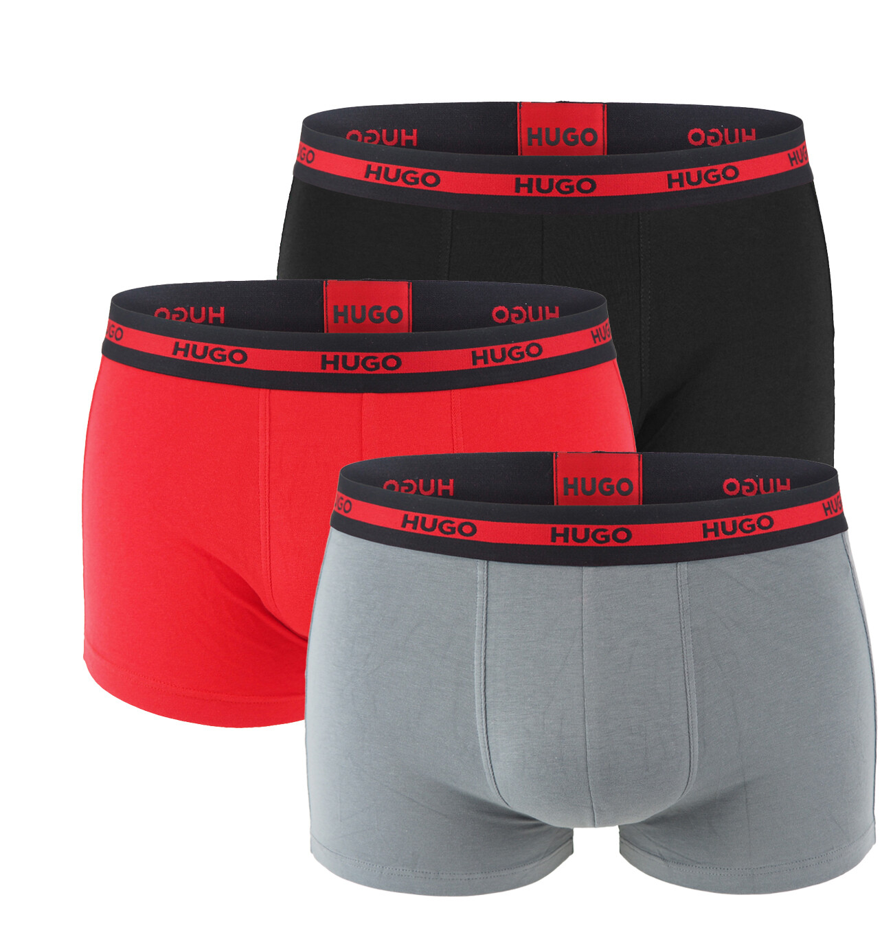 HUGO - boxerky 3PACK eco friendly organic cotton in black & red color
