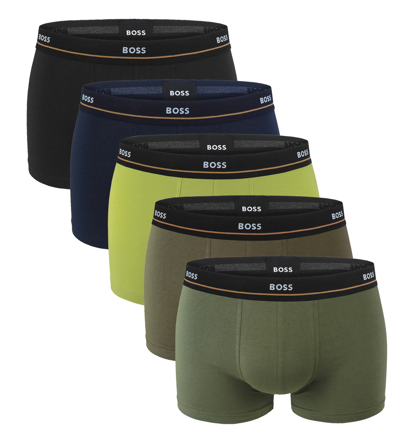 BOSS - boxerky 5PACK essential cotton stretch lime & olive tones