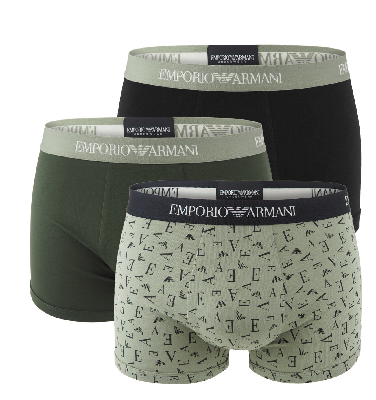 EMPORIO ARMANI - boxerky 3PACK pure cotton jersey forest con nuovo moderno logo