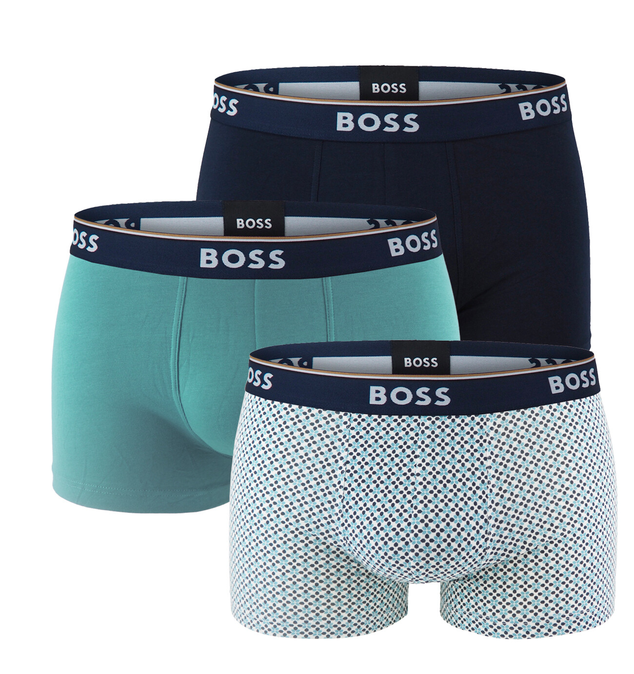 BOSS - boxerky 3PACK Power cotton stretch modern geometric print & blue