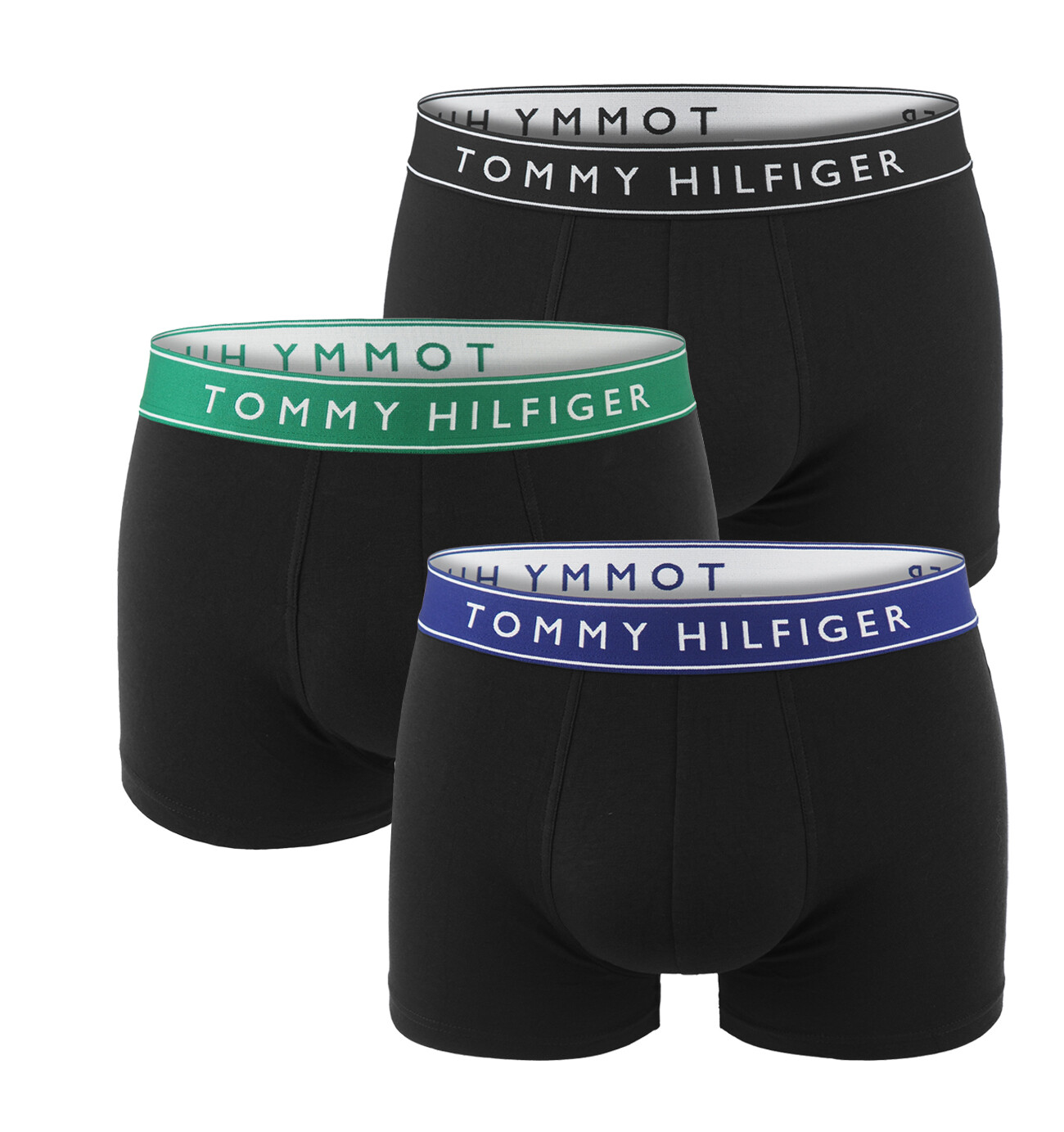 TOMMY HILFIGER - boxerky 3PACK eco friendly everyday essentials black / green & blue waist