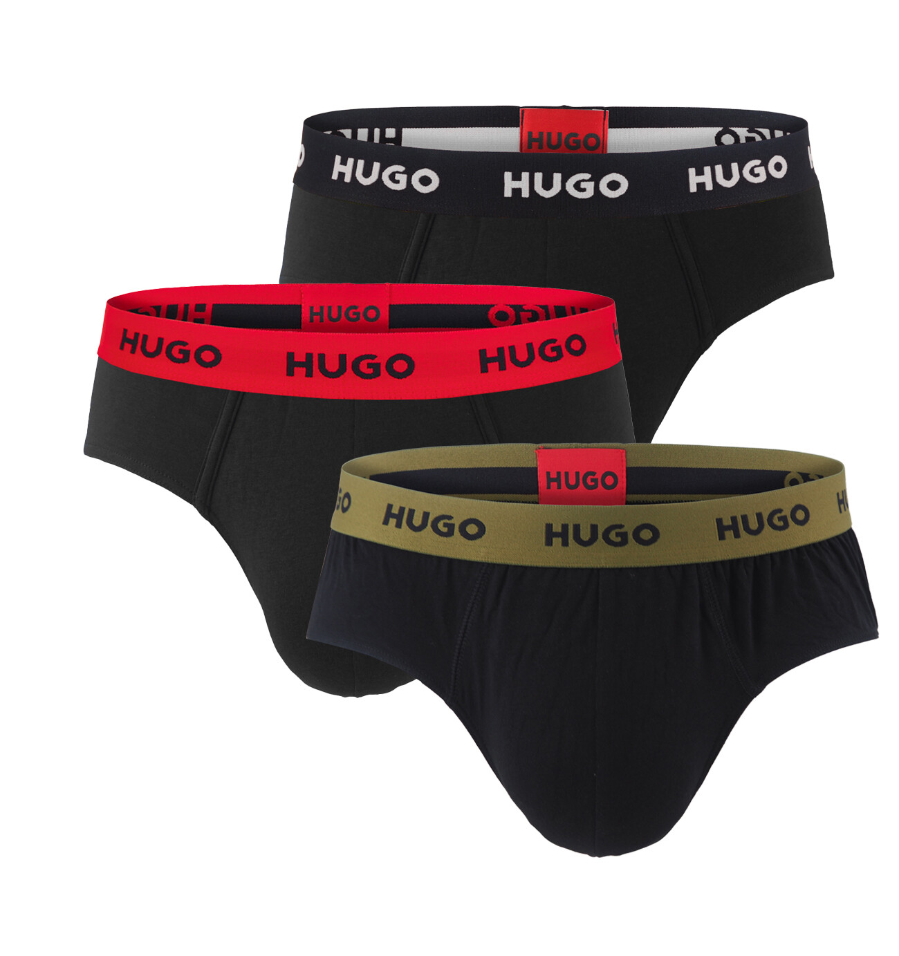 HUGO - slipy 3PACK eco friendly cotton stretch black / modern forest waist