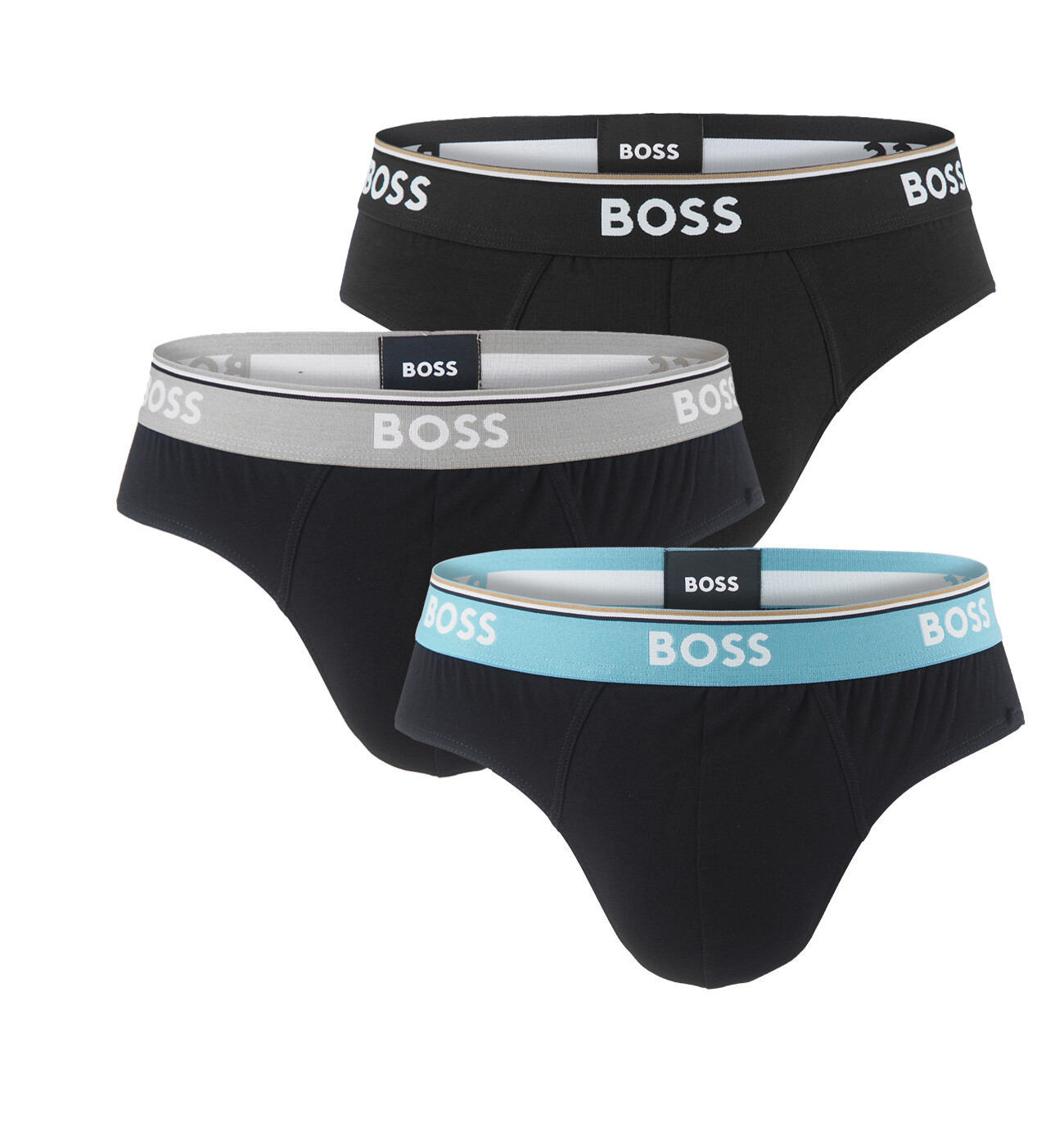 BOSS - slipy 3PACK Power cotton stretch black / modern silver & turquoise waist