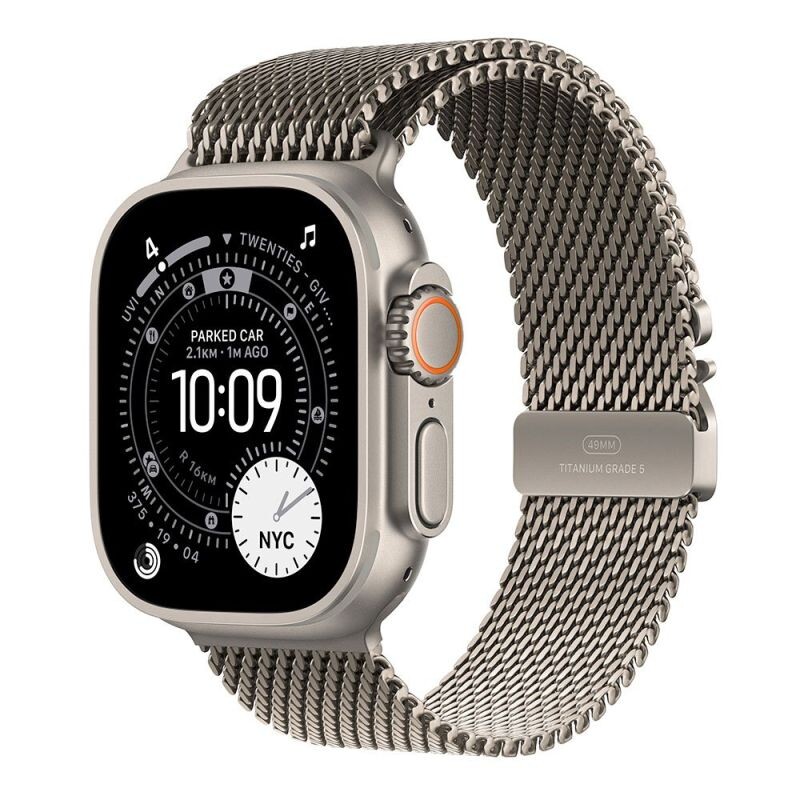 Apple Watch Ultra 3 GPS + Cellular 49mm Natural Titanium Case with Natural Titanium Milanese Loop - Large MF0E4QCA