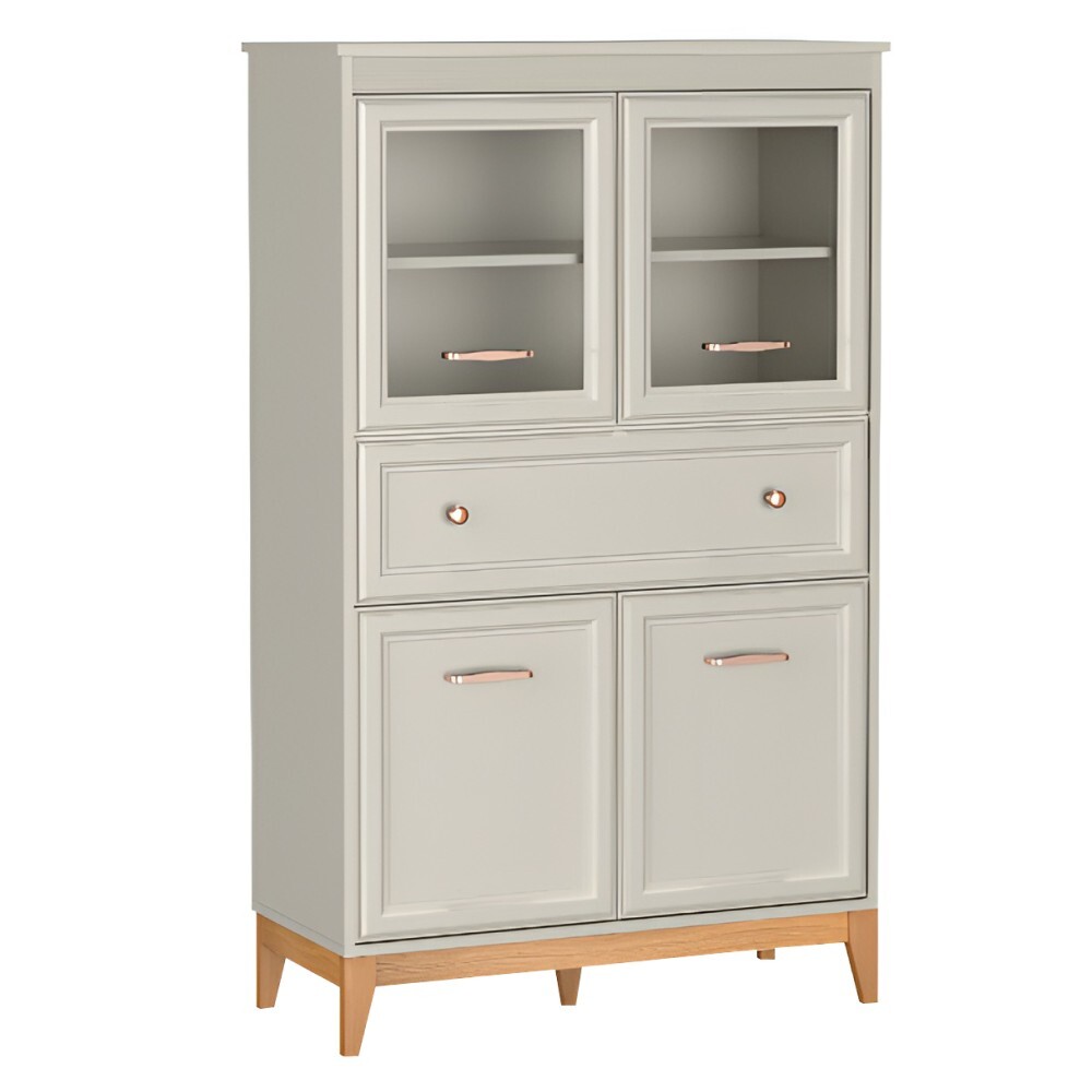 KONDELA Vendy W-5 štvordverová vitrína kašmír krémová / dub