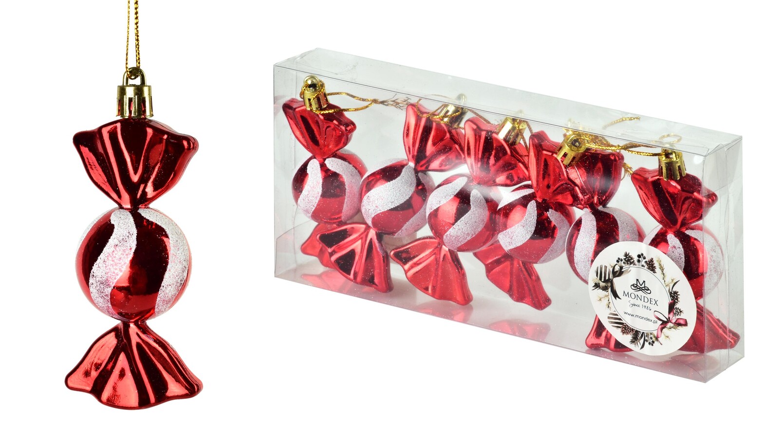 Sada 6 ks vánočních ozdob Santa Lila bonbóny červeno-bílá