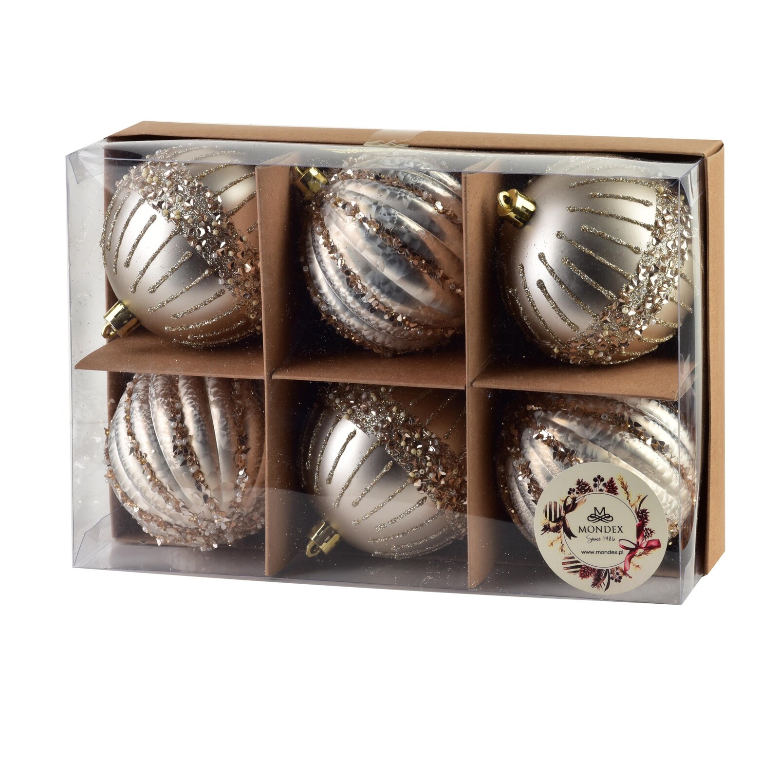 Sada vánočních baněk Santa Lila 6 ks champagne