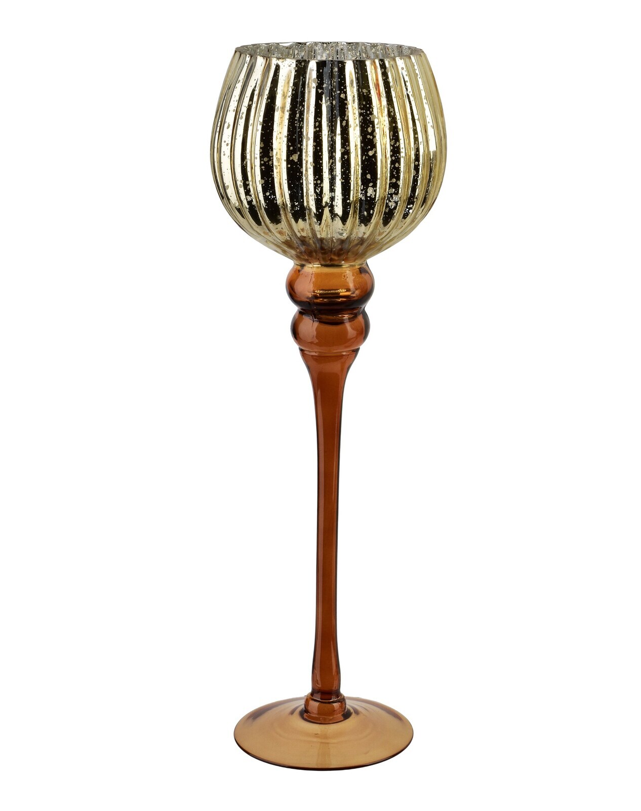 Skleněný svícen DONNA 40 cm hnědý/zlatý